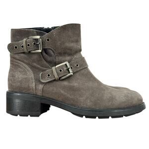 Aquatalia Moto Boot Sophia Buckle Suede Waterproof Women's SZ 6.5 Winter Gray